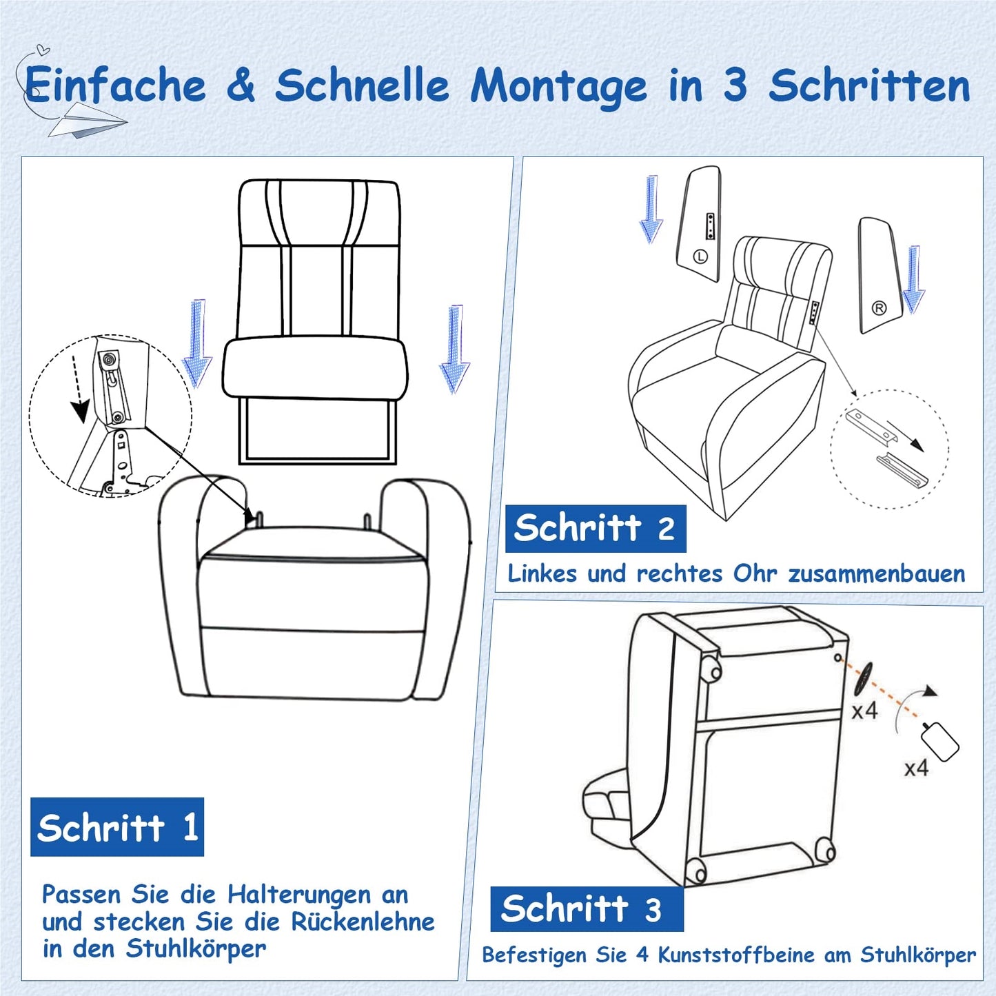 Kinderfauteuil – Kinderstoel – Kinderbank – Kinderzitje – Kindermeubel – Verstelbare Rugleuning en Voetsteun – Kunstleer Blauw 69x53x74 cm