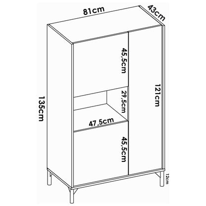 Crono Credenza, High Living Room Buffet, Modern 3-Door Sa Sideboard, 81X43H135 Cm, Available in 3 Colors