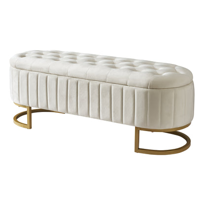 Poef – Hocker – Zitzak – Voetenbank – Opbergpoef – Lichtbruin – Met Opbergruimte Onder Zitvlak – Comfortabele Velours Bekleding 120x40 cm