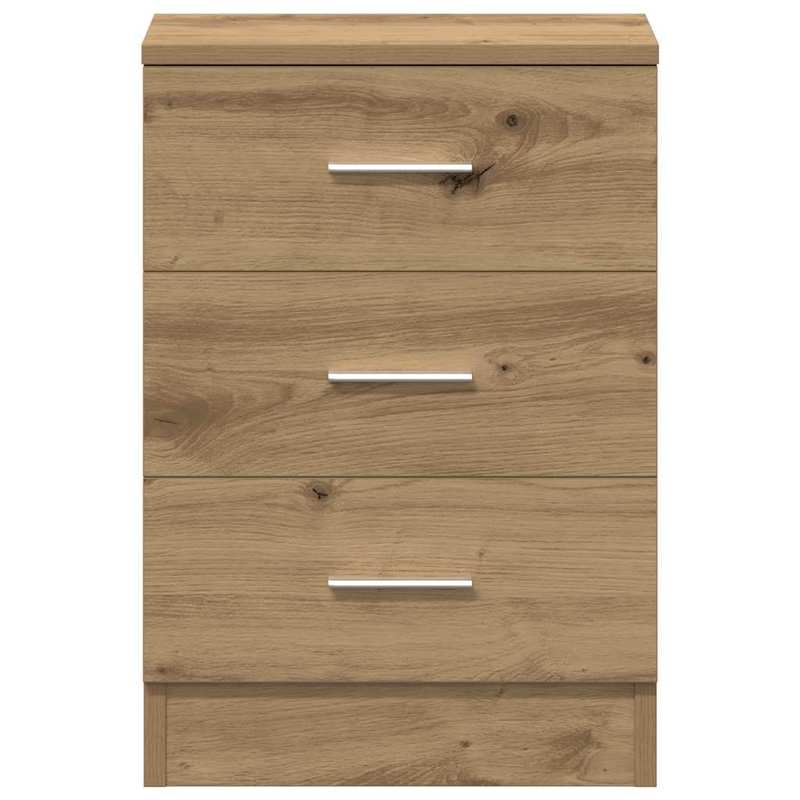 Nachtkastje – Nachtkastjes – Bijzettafel – Opbergkastje – Kast – Set van 2 – Natuurlijk Eikenhout – 38x35x55 cm – 3 Lades – Compact & Ruim