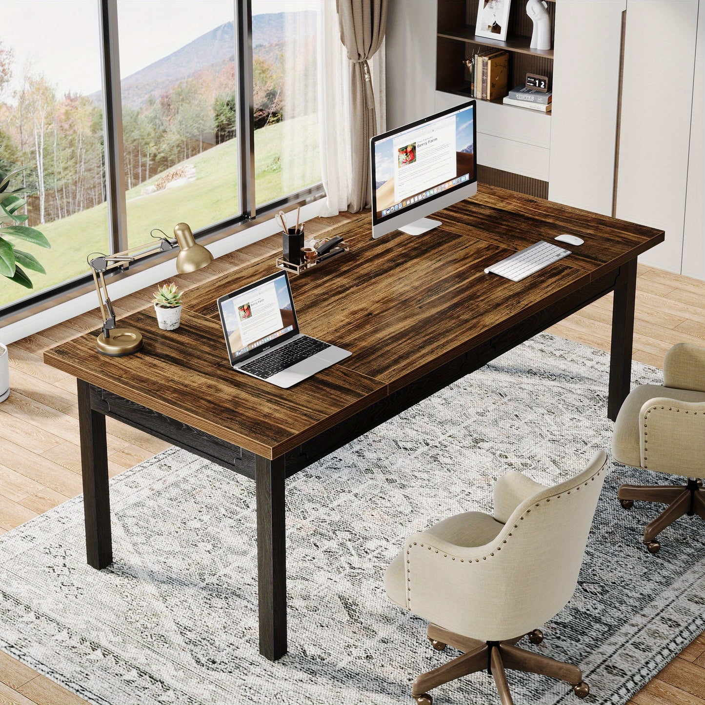 Bureau – Schrijftafel – Bureautafel – Werkplek – Computertafel – Rustiek Bruin – Metaal & Hout – 68,5 cm Hoog – 3,2 Kubieke Voet Opbergruimte