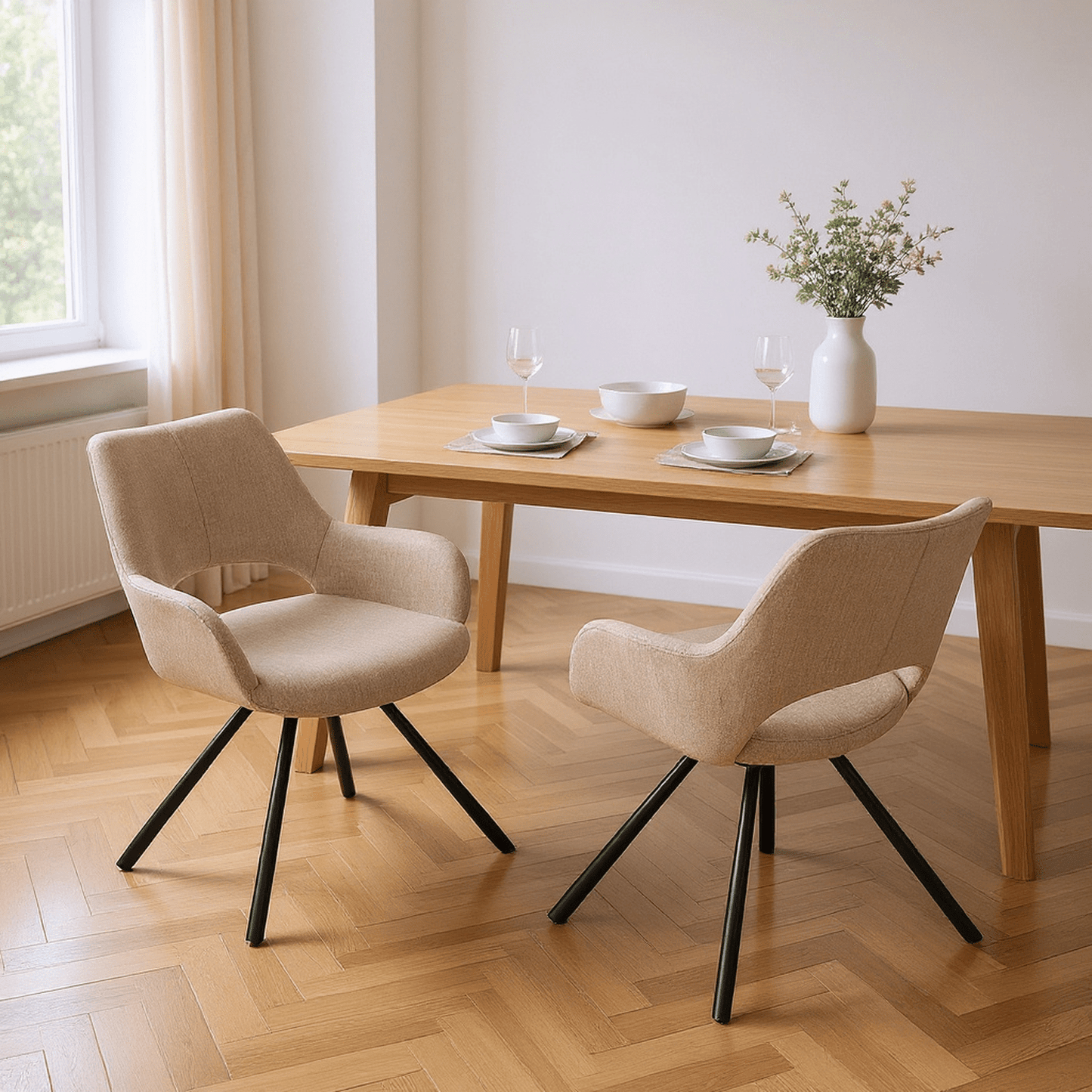Eetkamerstoel – Stoel – Kuipstoel – Armstoel – Dining Chair – Scandinavisch Design – Comfortabele Stoffering – Metalen Poten 58,5x59x81 cm