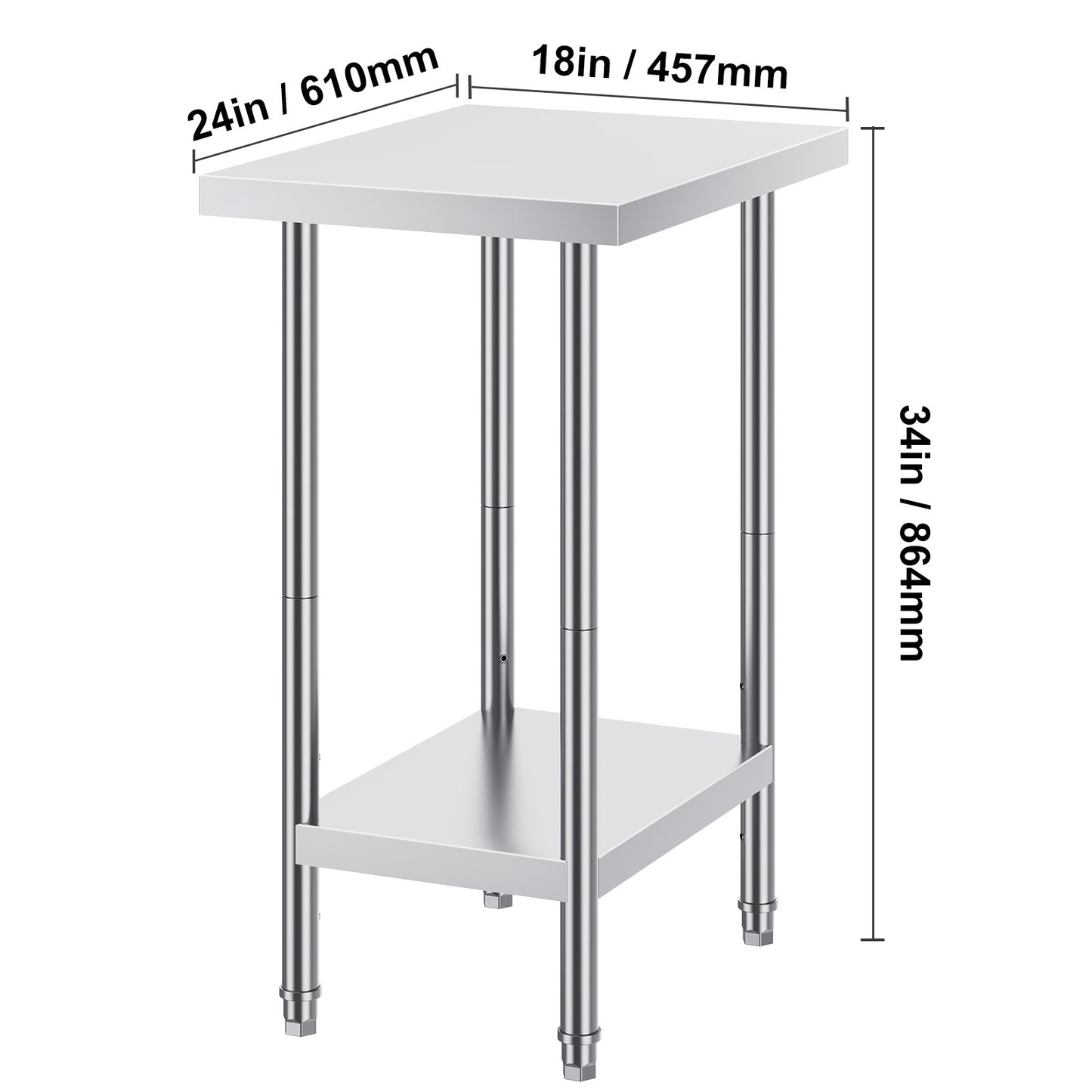Werktafel – Werkbank – Werkbanktafel – RVS Tafel – Keukentafel – Roestvrij Staal – 60x45x86 cm – 3 Verstelbare Legplanken