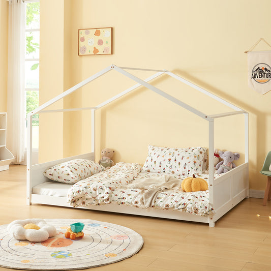 Huisbed - Kinderbed - Kinderbedje - Bedframe - Houten Bed - Kinderkamer – 120x200 cm – Duurzaam Vurenhout – Laag Ontwerp