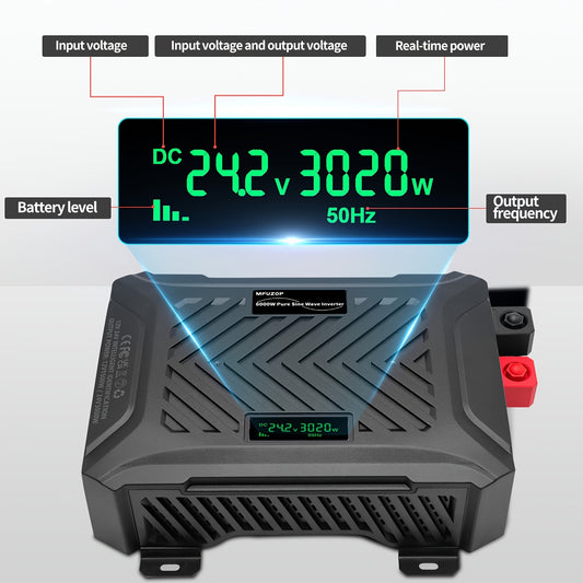 Power Inverter – Spanningomzetter – Spanningsomzetter – Omvormer – Zuivere Sinusgolf – 24V 3000W Rated Power – Dual Voltage Automatische Detectie