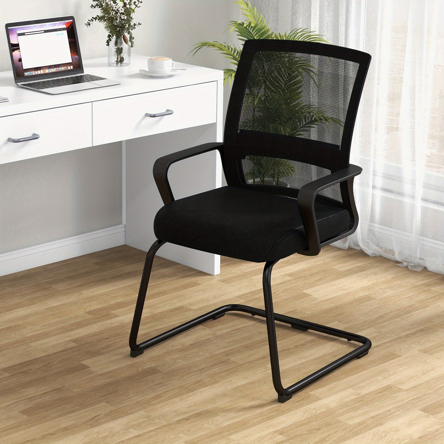 Ergonomische Bureaustoel – Kantoorstoel – Vergaderstoel – Gastenstoel – Werkstoel – Met Lendensteun – Ademend Mesh – Stevig Metalen Frame – Sledevoet – Zonder Stroom