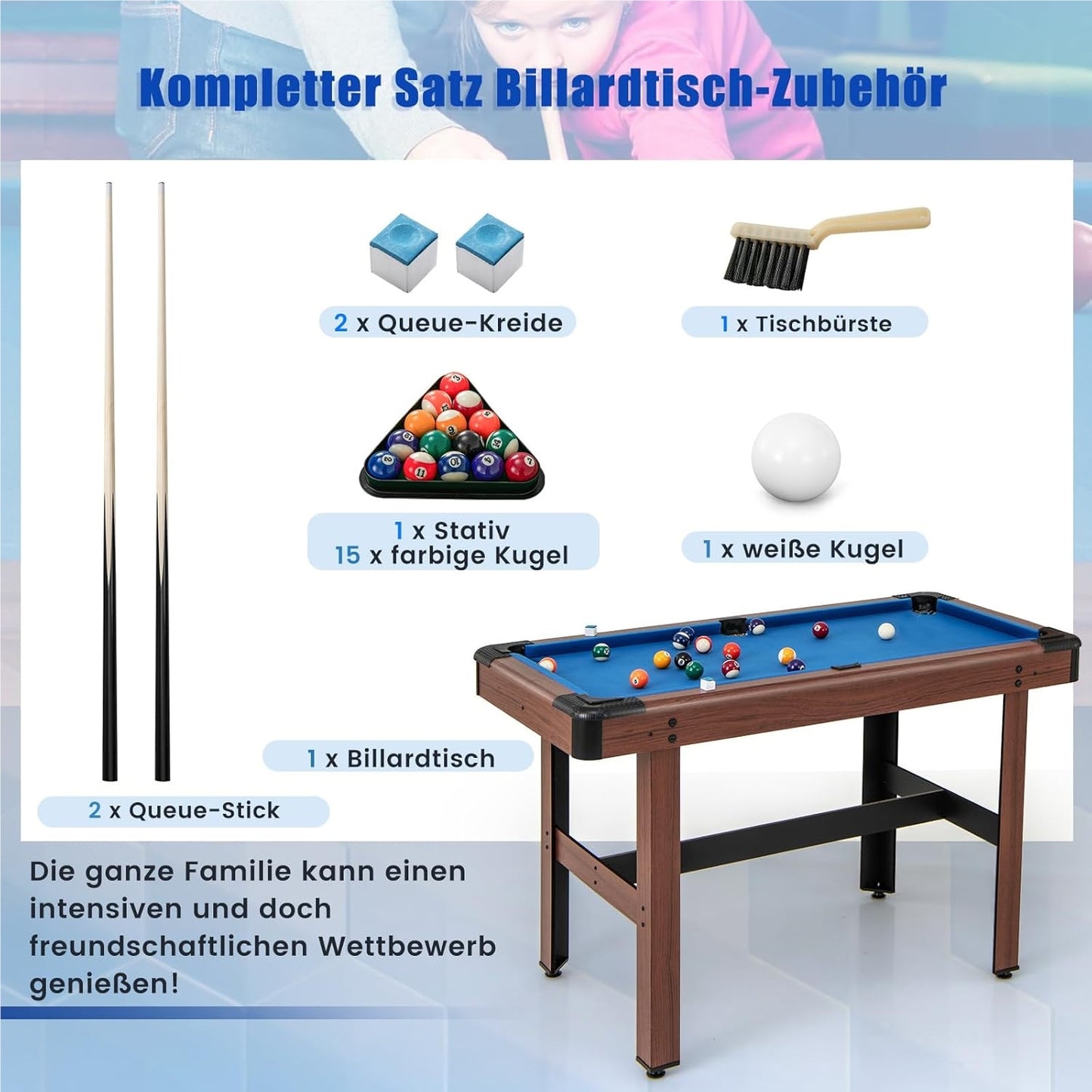 Pooltafel Houten Poolbiljart – Biljarttafel – Speeltafel – Billiardtabel – Compacte Poolset – Velours Speeloppervlak – Verstelbare Poten