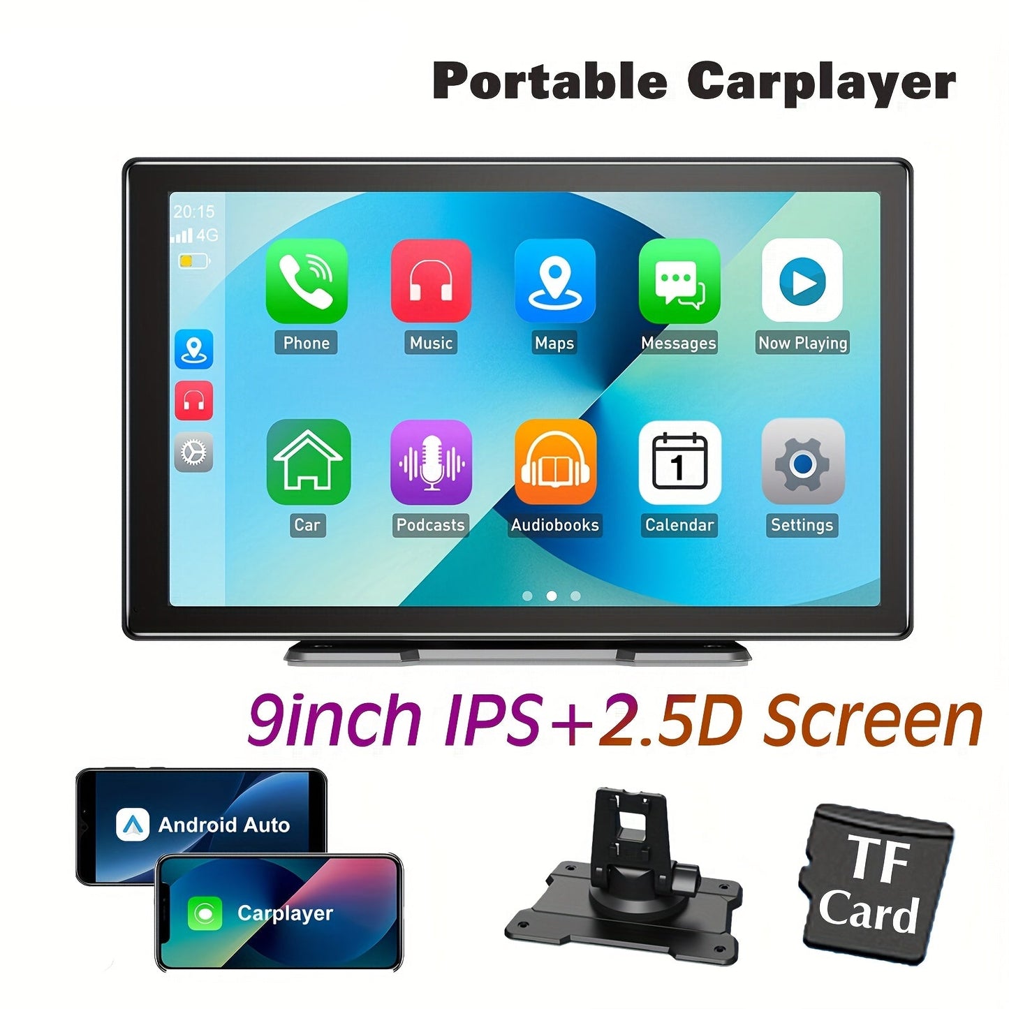 Draagbare Car Player – Autoradio – Multimedia Systeem – Navigatie – Infotainment – 9 Inch IPS+ 2.5D Touchscreen – Wireless CarPlay & Android Auto – Dual Lens Camera 2.5K Voor & 1080p Achter