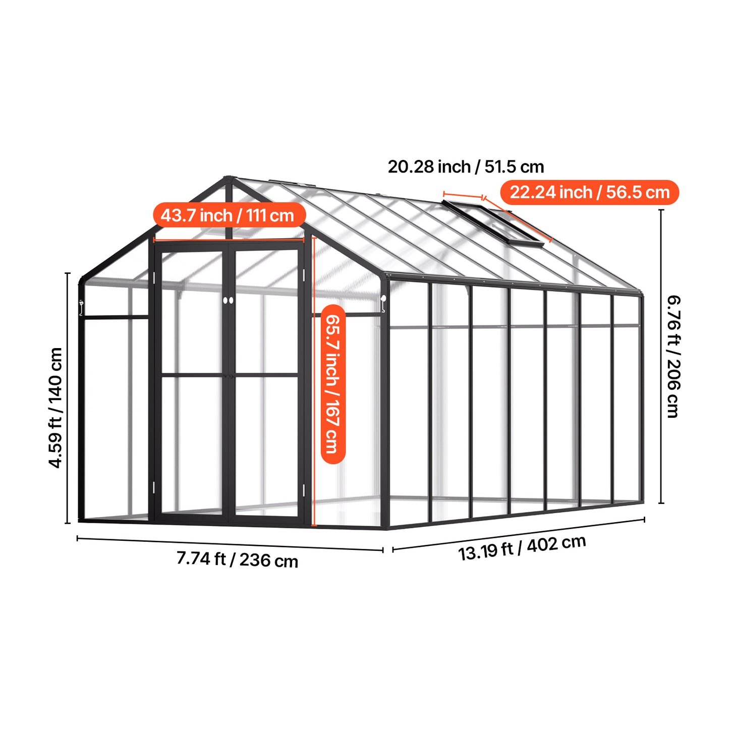 Kas – Kweekkas – Tuinkas – Groentenkas – Serre – Aluminium Frame – UV-bestendige Polycarbonaatpanelen 8 x 14 Ft