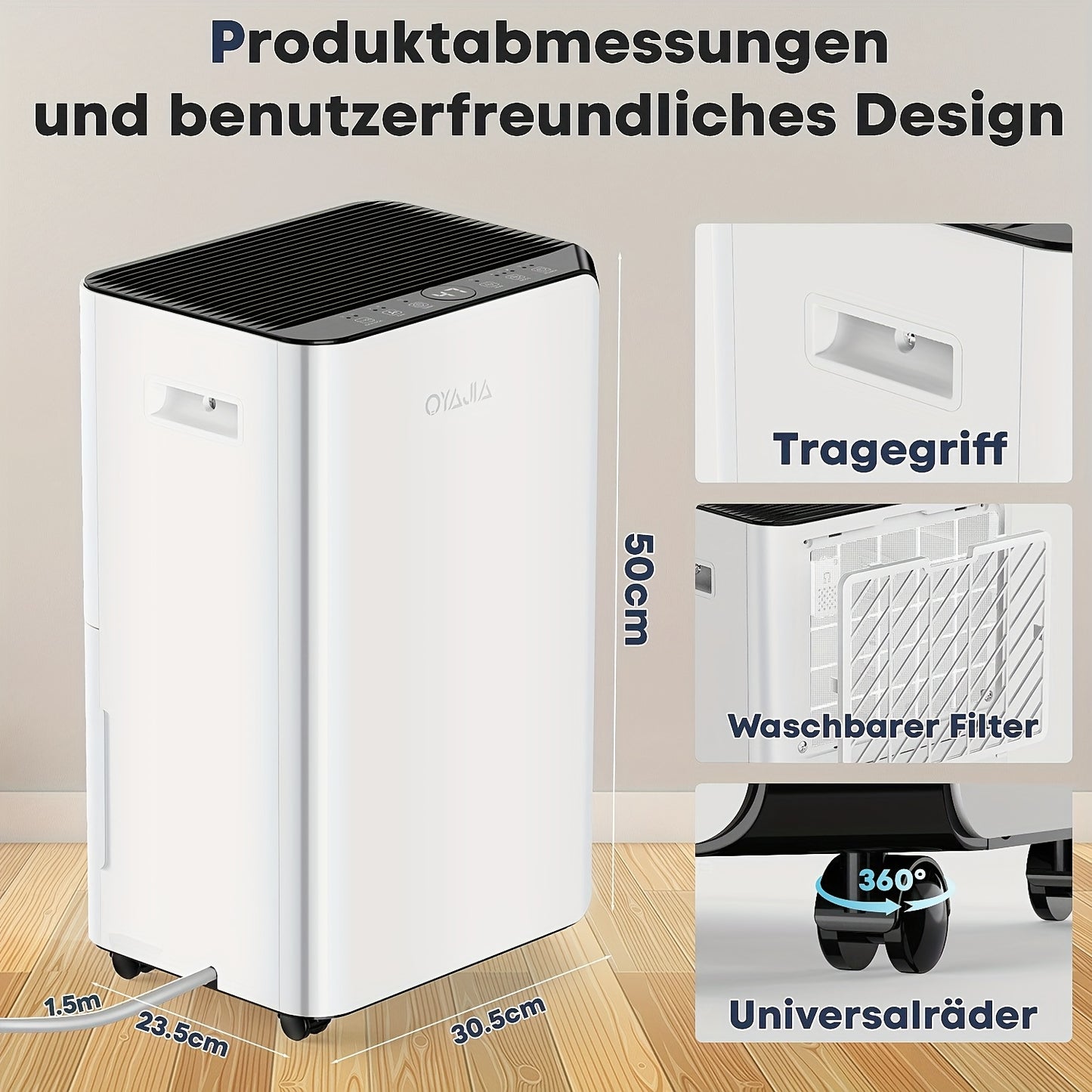 Luchtontvochtiger – Vochtvreter – Ontvochtiger – Vochtregulator – Aircoontvochtiger – 16 Liter Capaciteit – Stil & Energiezuinig – Wifi App Bediening – Digitaal Display – Wit – Slimme Vochtigheidsregeling – Continue Afvoer – Slaapstand
