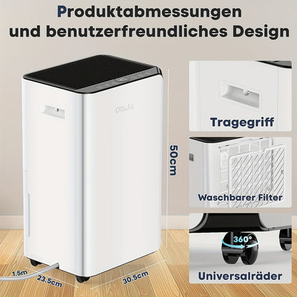 Luchtontvochtiger – Vochtvreter – Ontvochtiger – Vochtregulator – Aircoontvochtiger – 16 Liter Capaciteit – Stil & Energiezuinig – Wifi App Bediening – Digitaal Display – Wit – Slimme Vochtigheidsregeling – Continue Afvoer – Slaapstand