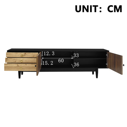 Tv-Kast – Tv-Meubel – Lowboard – Mediameubel – Tv-Dressoir – Zwart Met Houtlook – Golvend Design – 180x38x50 CM – Ruime Opbergruimte – Stevige Constructie