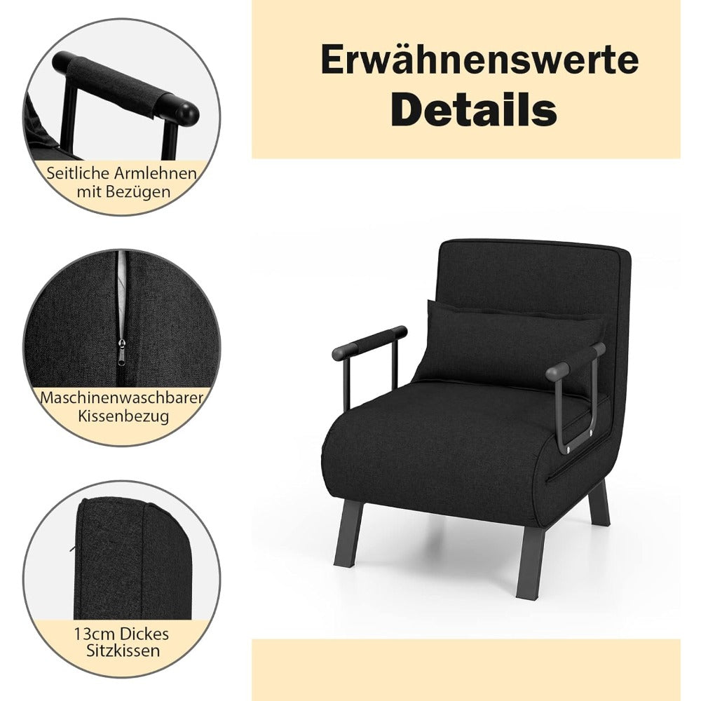 4-in-1 Slaapbank – Opvouwbare Bank – Relaxstoel – Ligstoel – Eenpersoonsbed – Verstelbare Rugleuning – Linnen Bekleding – Compact & Multifunctioneel