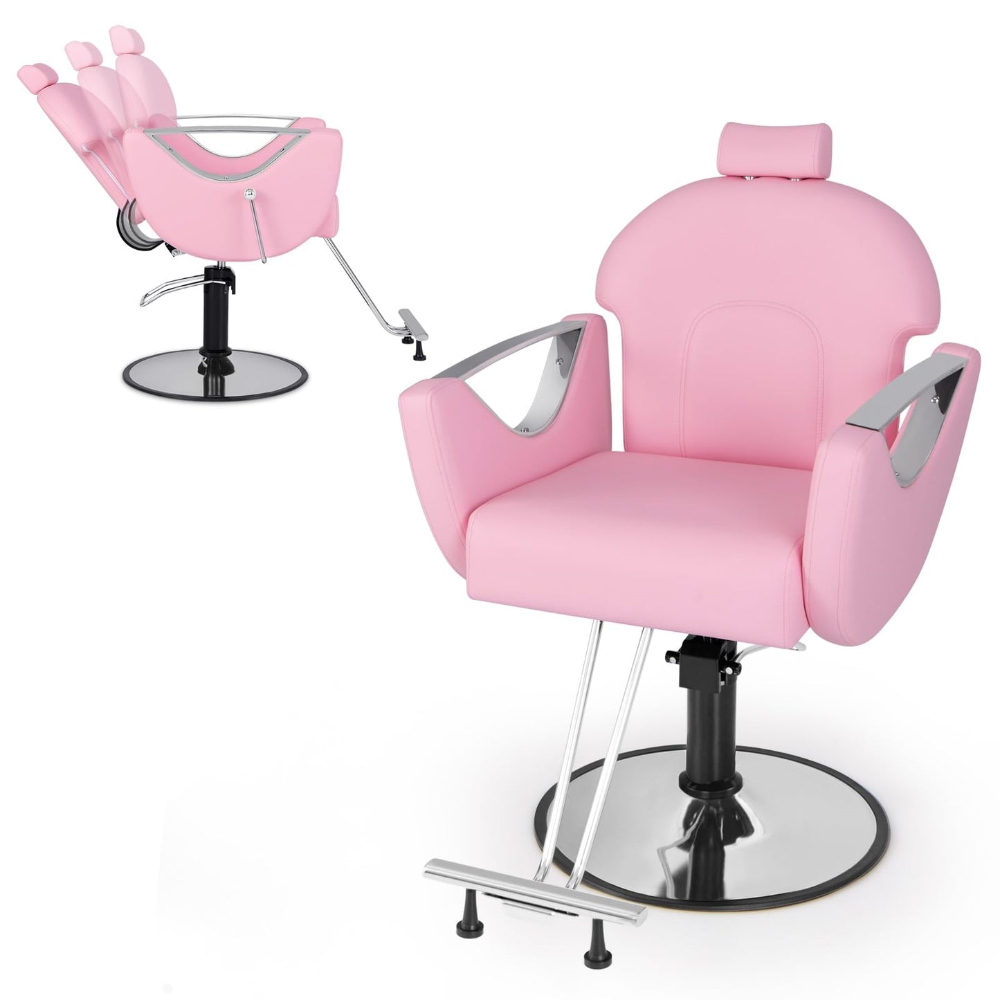 Verstelbare Barbierstoel – Kappersstoel – Schoonheidsstoel – Salonstoel – Tattoo Stoel – 360° Draaibaar – Hydraulisch Verstelbaar – Max 150Kg – Roze