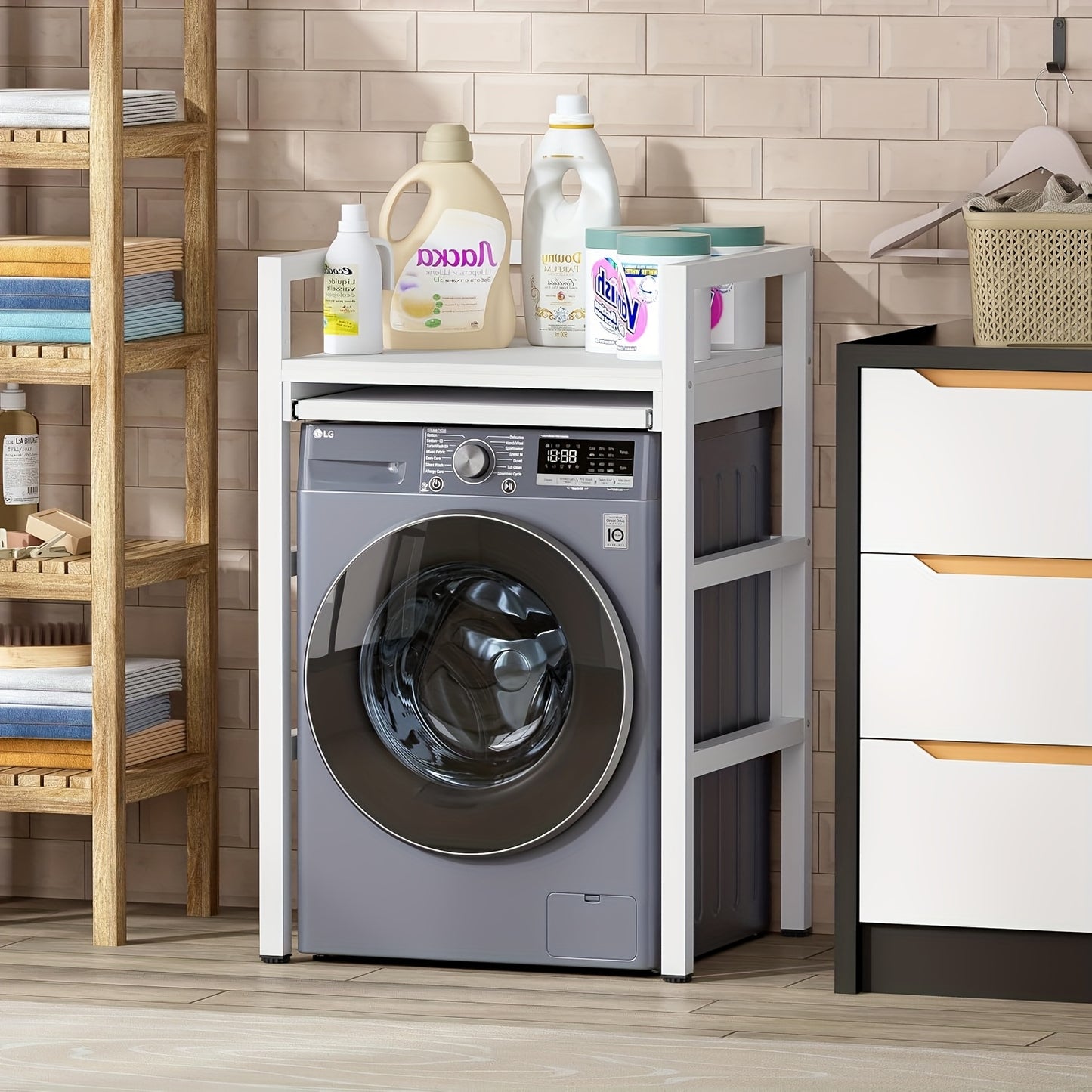 Verhoogstandaard Wasmachine – Wasmachine Onderstel – Drogerstandaard – Wasmachine Rek – Verstelbare Standaard – Hoogte Verstelbaar Tot 115 cm – Draagvermogen Tot 350 kg – Wit