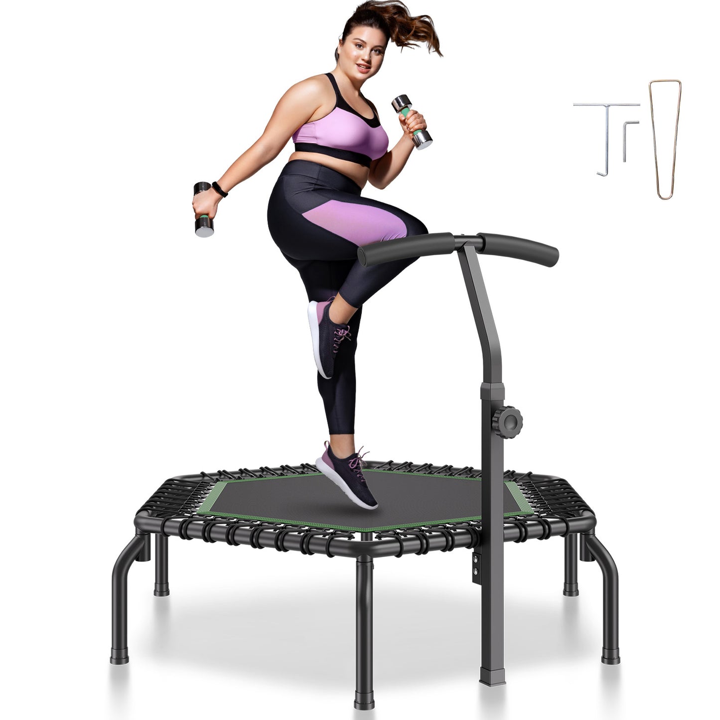 Mini Trampoline – Minitrampoline – Fitness Trampoline – Rebounder – Springmat – Verstelbaar Handvat – Draagkracht 204 kg
