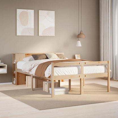 Modern Bed Met Boekenkast – Eenpersoonsbed – Ruimtebesparend Bed – Slaapbank – Opklapbed Marrone – 120x190 cm – Massief Houten Frame – Verwijderbare Pootjes