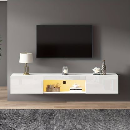 Tv-meubel – TV-kast – TV-standaard – Media-console – Entertainmentmeubel – Wit Bamboe – Wandmontage – Ruimtebesparend – 68,5 cm Hoog – 3,2 Kubieke Voet Opbergruimte