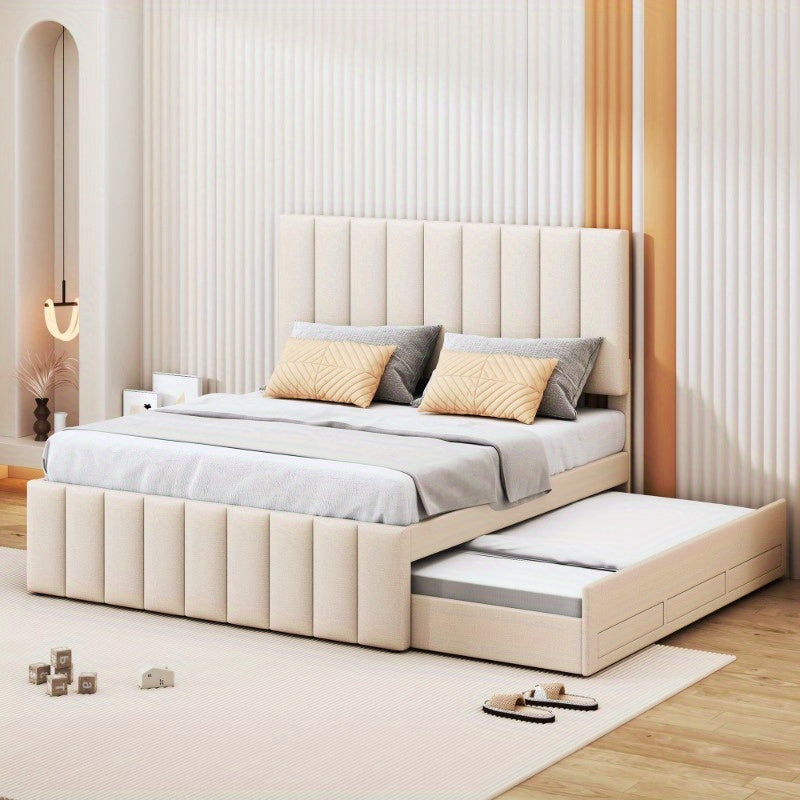 Uittrekbed – Logeerbed – Bedbank – Opbergbed – Jongerenbed – 140x200 cm – Huidvriendelijke Linnen Bekleding