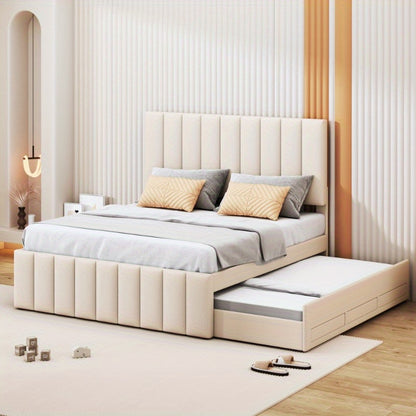 Uittrekbed – Logeerbed – Bedbank – Opbergbed – Jongerenbed – 140x200 cm – Huidvriendelijke Linnen Bekleding