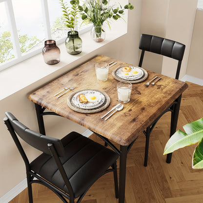 Eettafelset voor 2 Personen – Bistroset – Eettafel met Stoelen – Keukentafelset – Compacte Eettafel – Ruimtebesparend Ontwerp – Houten Tafelblad met Zwart Metalen Frame