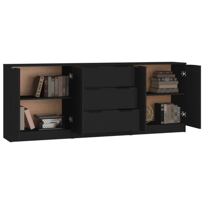 Dressoir – Kast – Sideboard – Opbergkast – Wandmeubel – Zwart – 3-laags Houten Planken – Minimalistisch Design
