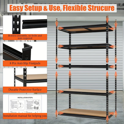 Metalen Opbergrek – Opbergkast – Stellingkast – Opslagrek – Garage Rek – Verstelbare Planken – Draagkracht 907 kg – Zwarte Roestbestendige Coating