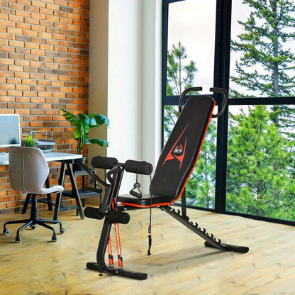 Fitnessbank – Halterbank – Trainingsbank – Bench Press – Dumbbell Bank – Verstelbaar in 6 standen – Elastisch Weerstandssysteem tot 150kg – Robuust Stalen Frame met Veiligheidsvergrendeling