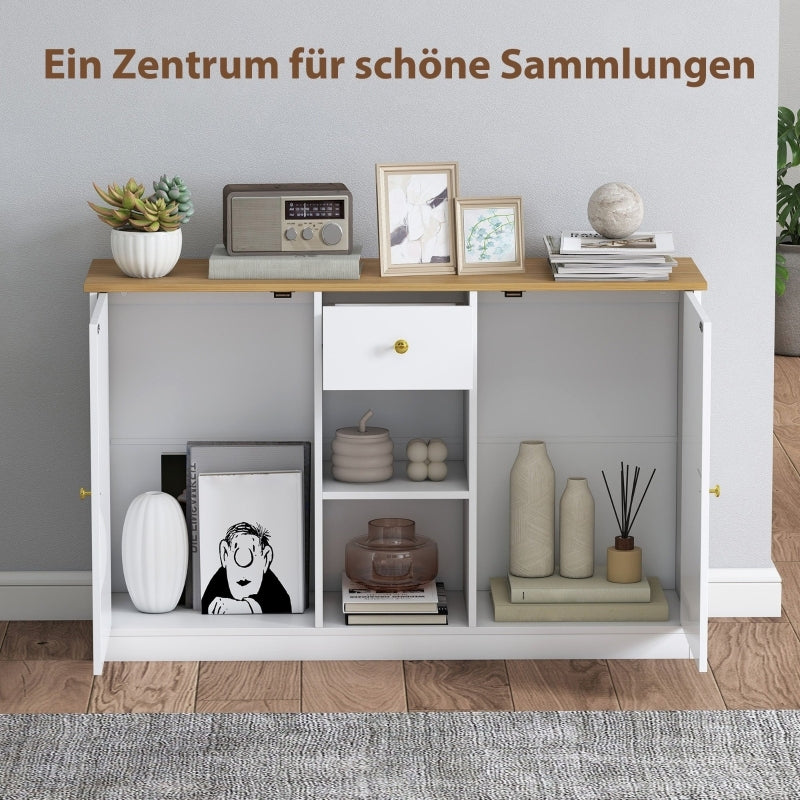 Dressoir – Opbergkast – Buffetkast – Ladekast – Wandkast – Wit – 120x35x75 cm – Stijlvol Met Gouden Grepen – Duurzaam Spaanplaat
