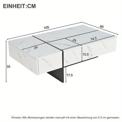 Salontafel – Koffietafel – Woonkamertafel – Bijzettafel – Salon tafel – Wit Marmerpatroon – Hoogglans Spaanplaat – 105x60x35 cm – Modern Minimalistisch Design