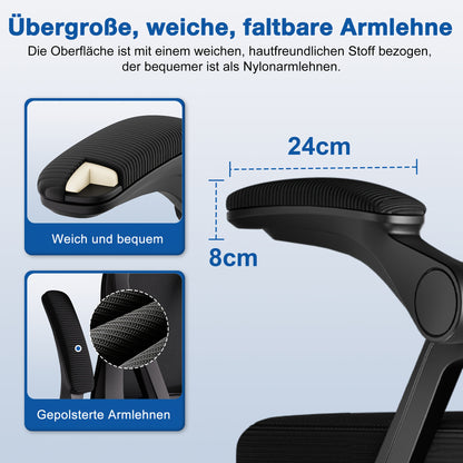 Ergonomic Office Chair with Adjustable Lumbar Support & Headrest, Folding Armrests, Foam Seat Suitable for & - Heavy-Duty, Assembly, Compatible for s (Desk Chair)