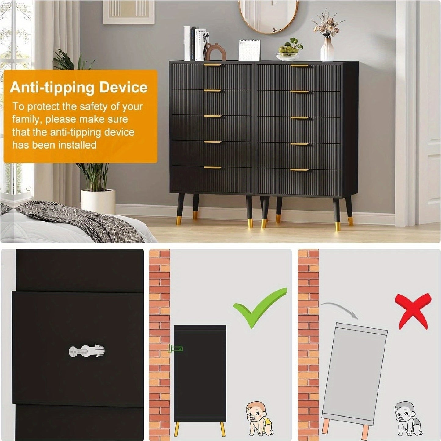 Ladekast 5 Lades – Ladekasten – Dressoir – Opbergkast – Nachtkastje – Zwart MDF – Compact 60x40x105 cm – Modern Minimalistisch Design