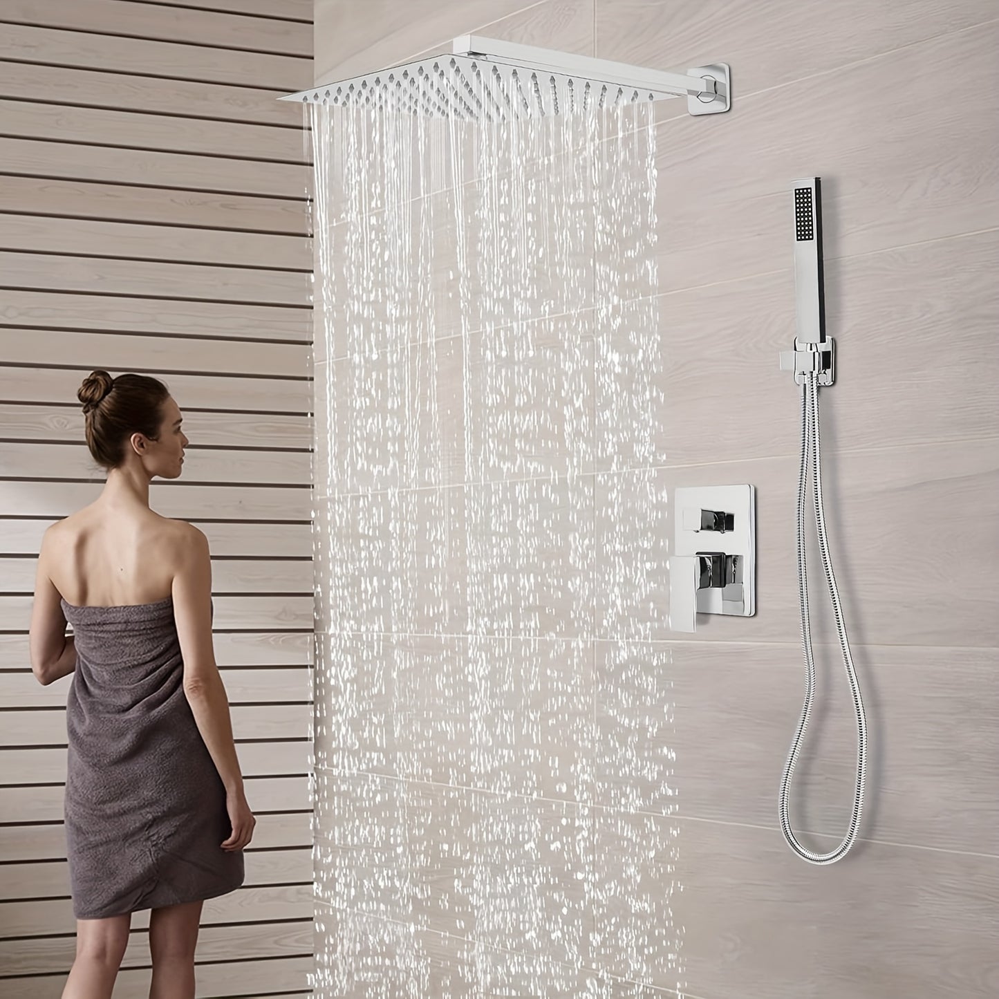 Doucheset – Regendouche – Douchekraan – Douchegarnituur – Handdouche – Wandgemonteerd – 30x30 cm Regendouche – Messing en RVS met Thermostaatkraan