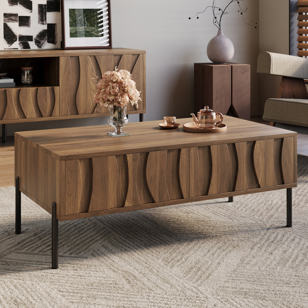 Modern Retro Coffee Table Suitable for Living Room - Assembly Required, Spacious Metal Frame with Retro-Modern, Compact for Small Spaces, Contemporary Table
