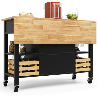 Keukeneiland – Keukenkast – Buffetkast – Keukenwagen – Serveerwagen – Uitklapbaar Werkblad – MDF Houtfineer Zwart 120x45x90 cm