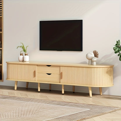 Tv-meubel – Tv-kast – Tv-unit – Mediaconsole – Opbergkast – Ovaal design – Rotan patroon – 180 cm breed – Verstelbare pootjes – Bamboe materiaal – Lichte en duurzame kast