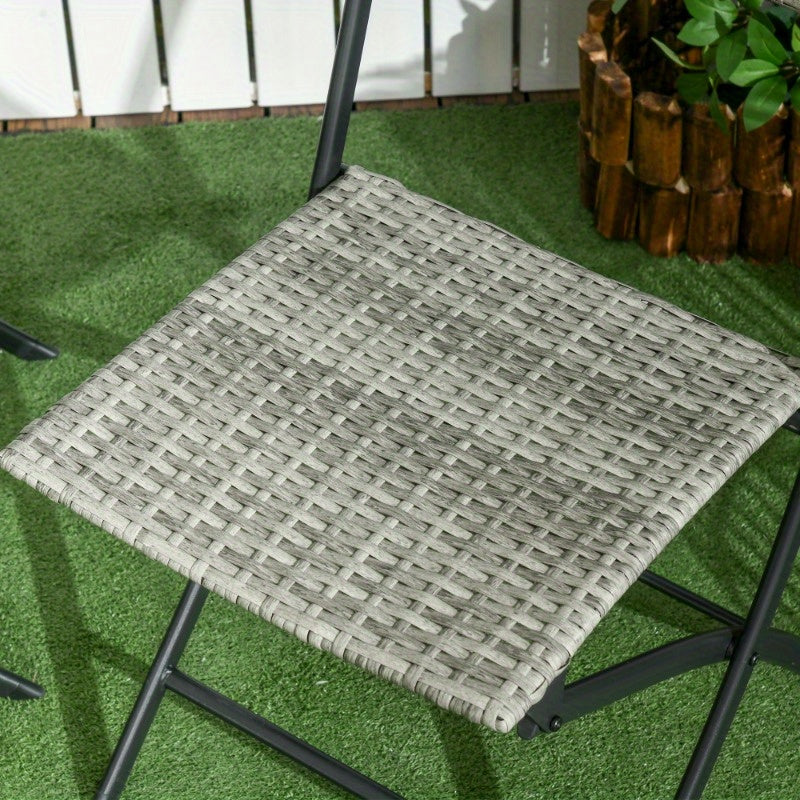 Rattan Bistro Set – Balkonset – Tuinmeubel Set – Outdoor Stoelen – Tuintafel – Lichtgrijs Metalen Frame – Duurzaam & Ruimtebesparend