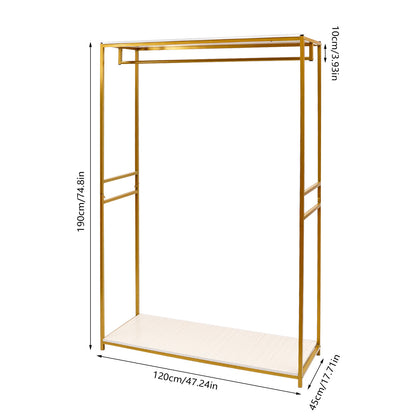 Heavy Duty Rolling Clothing Rack with Adjustable Height & 3-Tier Shelves - Golden Metal Frame Freestanding Garment Rack with Hanging Rods, Space-Saving Mobile Wardrobe Organizer for Home, Retail, Boutique - Sturdy Iron Constr