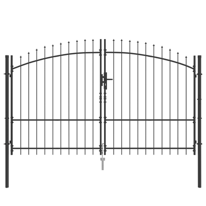 Tuinpoort – Dubbele Tuindeur – Smeedijzeren Poort – Tuinafscheiding – Hekwerk – Grijs – 175x300 cm – Stalen Puntvormige Spijlen – Dubbel Scharnierend
