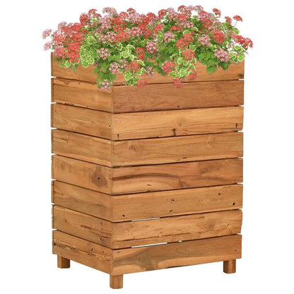 Bloemenrek – Plantenrek – Bloemenstandaard – Plantenbak – Plantenhouder – Marrone – Gerecycled Teakhout – Weerbestendig Stalen Frame – 50x40x72 cm