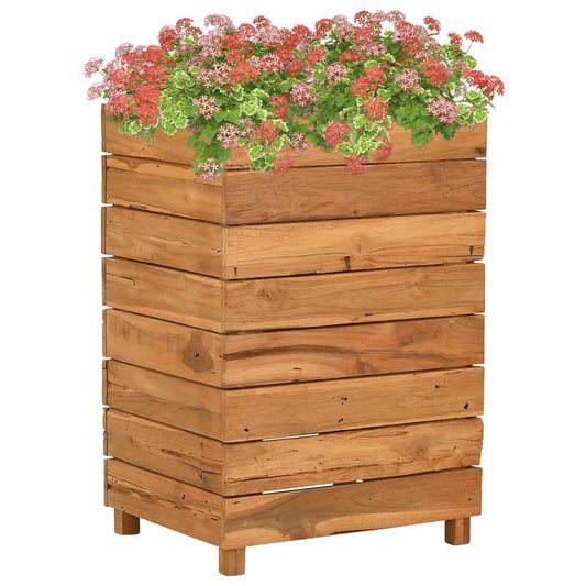 Bloemenrek – Plantenrek – Bloemenstandaard – Plantenbak – Plantenhouder – Marrone – Gerecycled Teakhout – Weerbestendig Stalen Frame – 50x40x72 cm