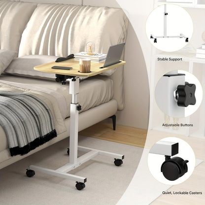 Mobiele Bijzettafel – Verstelbare Tafel – Zwenkwieltjes Tafel – Serveertafel – Werktafel – Handmatig Verstelbaar 60-90 cm – Krasbestendig Tafelblad