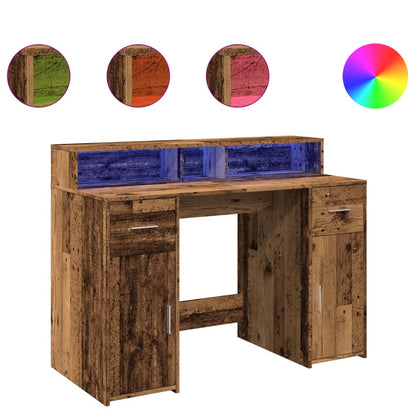 Bureau – Werkplek – Laptoptafel – Computertafel – Study Desk – Zwart Eiken – RGB LED Verlichting – Compact 140x55x91 cm