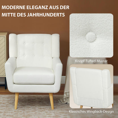 Fauteuil – Wingback Stoel – Gestoffeerde Stoel – Houten Poten – Button Tufting – Ergonomische Zitkussens – Draagt Maximaal 135 kg