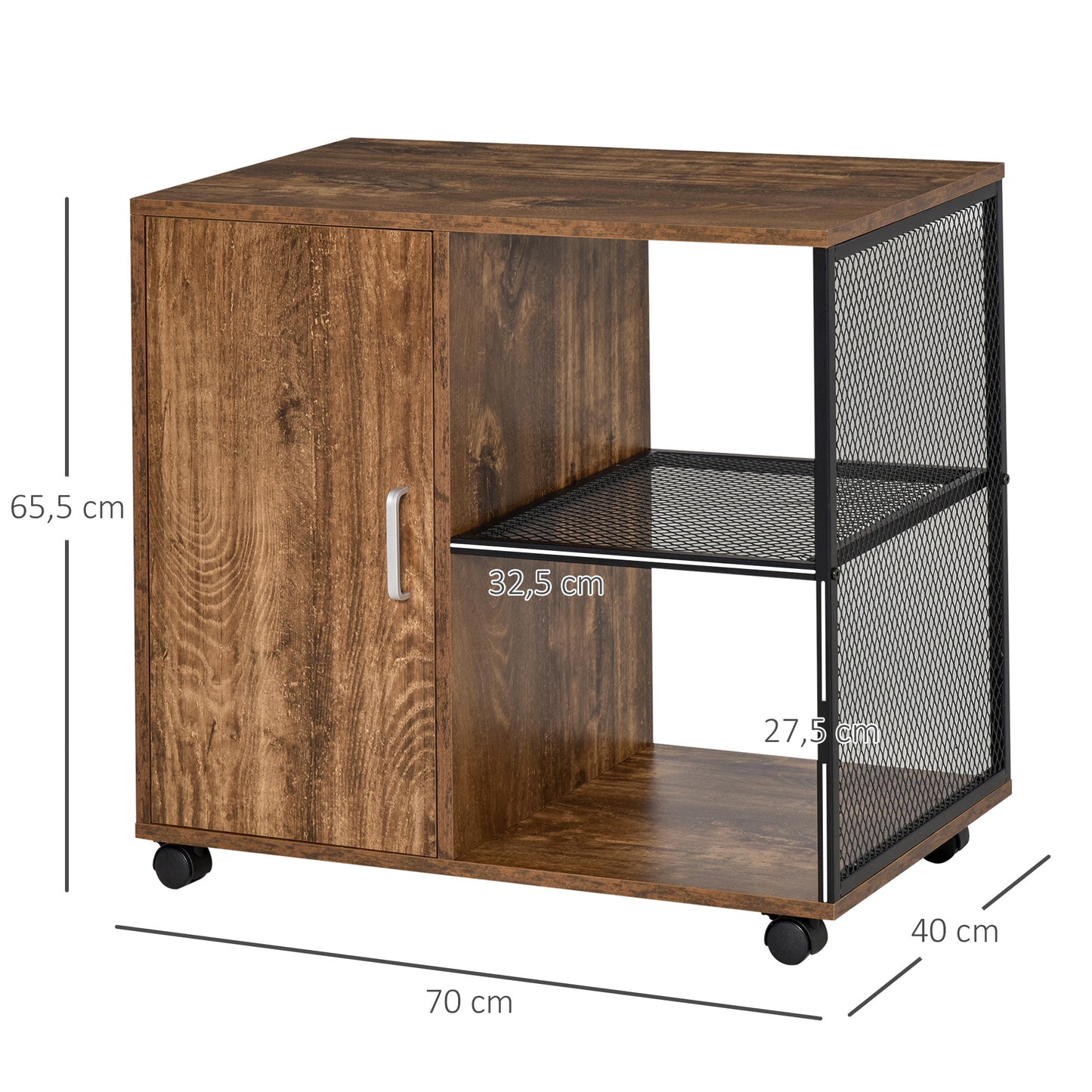 Printerstandaard – Printhouder – Opbergmeubel – Bureaukast – Kantoororganizer – Industriële Vintage Look – 360° Draaibare Wieltjes – Robuust Spaanplaat Met Metaal