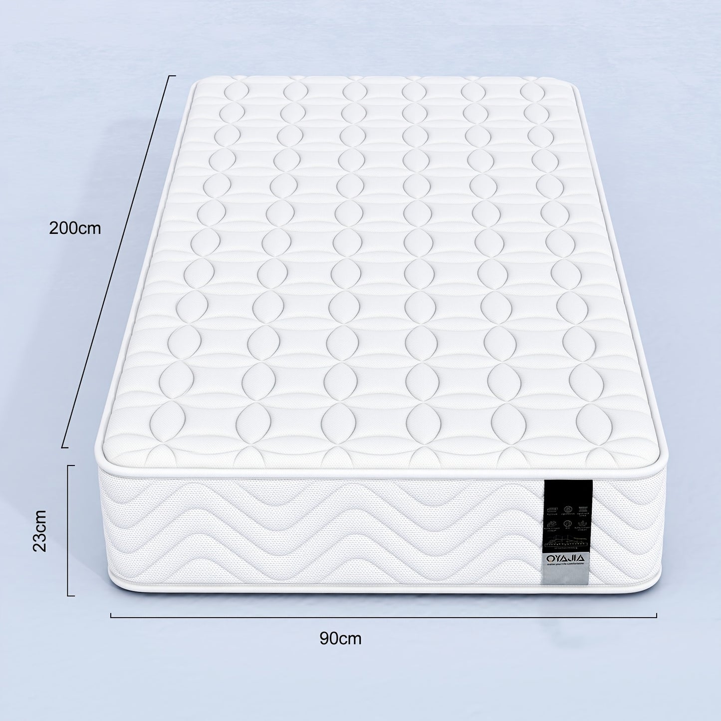 Single/Double Pocket Sprung Hybrid Mattress | Comfortable Memory Foam, Motion Isolation, Medium Firm, Sizes 90/140/160x200x23cm, Polyester Cover, Brand Oyajia