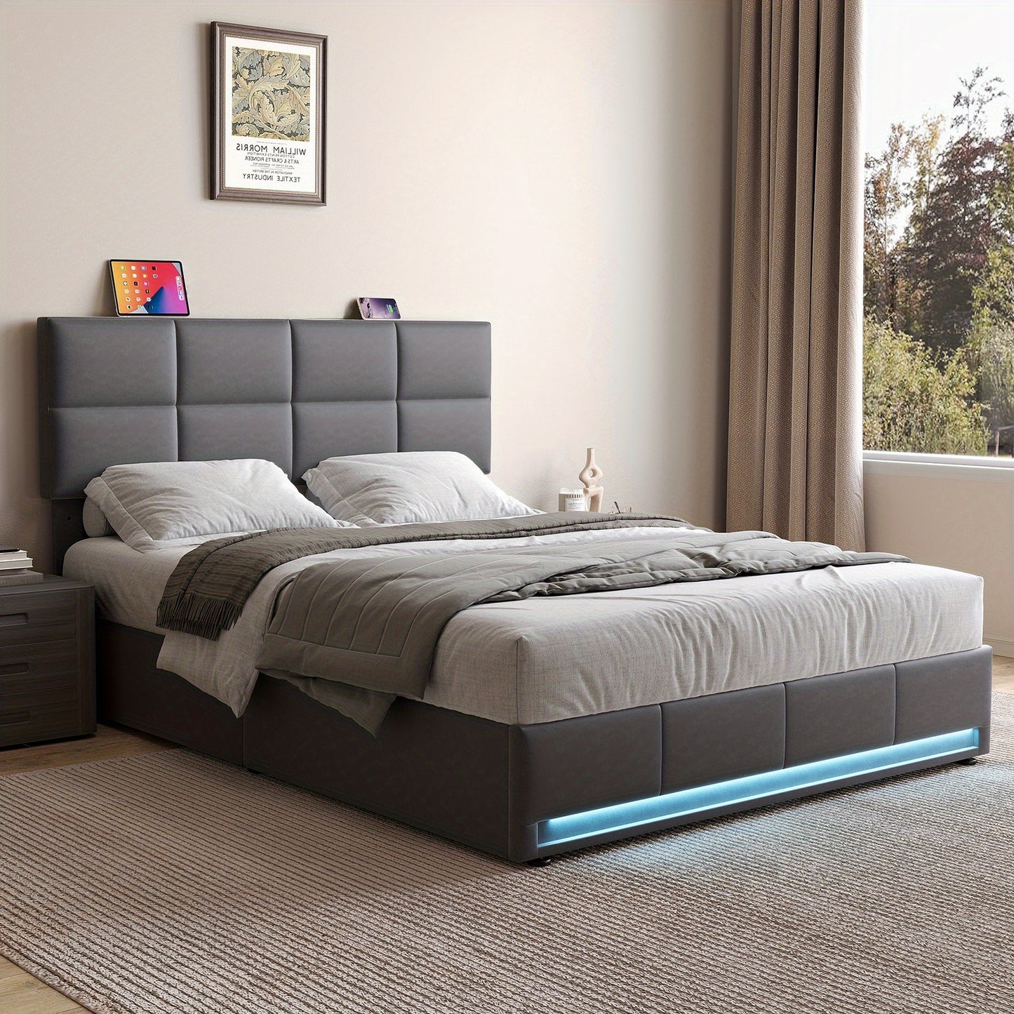 Bedframe – Opbergbed – Gestoffeerd Bed – Platformbed – Tweepersoonsbed – Hydraulisch Opbergsysteem – Geluidloos Metalen Frame – Zacht Fluwelen Hoofdbord