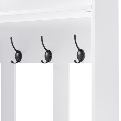Garderobekast – Kapstok – Schoenenkast – Schoenbank – Halmeubel – 6-in-1 Multifunctioneel – MDF Wit – 100x35x180 cm – Anti-Kantel Veiligheid