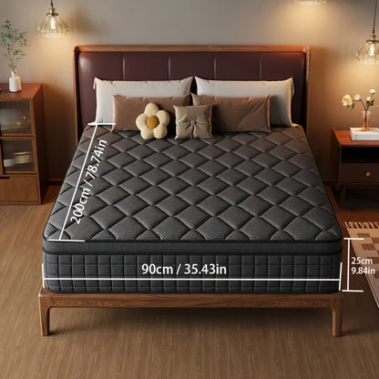 Memory Foam Matras – Pocketvering Matras – Traagschuim Matras – Eenpersoonsmatras – Matras 90x200 cm – Medium-Stevig – 25 cm Dik – Geïndividualiseerde Pocketveren – Lichtgewicht Zonder Hout