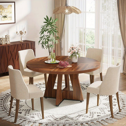 Eettafel – Ronde Tafel – Eetkamertafel – Houten Tafel – Ronde Eettafel – 119 cm Diameter – Walnoot Hout – Stevige Pedestal Onderstel